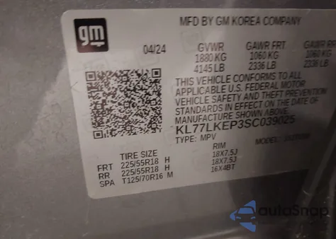 2025 Chevrolet Trax Fwd Activ from USA, damaged, VIN KL77LKEP3SC039025